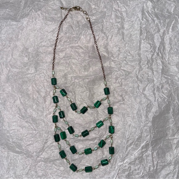 BOGO Anthropologie green beaded layered necklace, gold chain - Picture 3 of 3